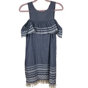 MIAMI Blue + White Boho Off Shoulder Dress XS